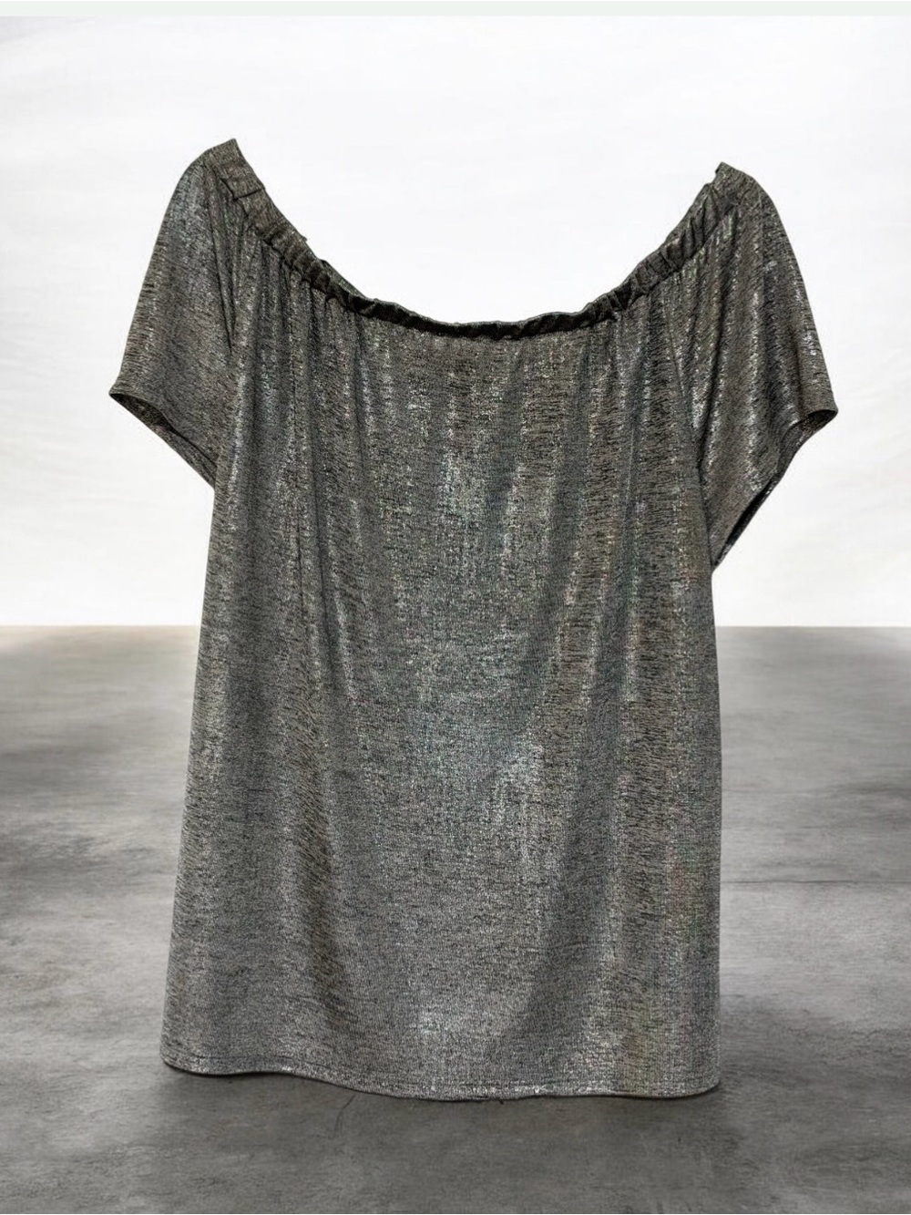 INC International Concepts Silver Metallic Off-Shoulder Tunic